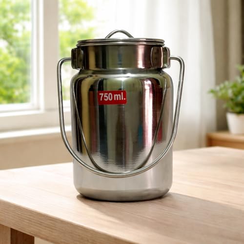 GS KITCHENWARE GS Stainless Steel Akhand, Milk & Ghee Container for Kitchen/Air Tight Akhand Pot Container Storage/Heavy Gauge Steel Barni, Milk Pot & Ghee Container, 750 ML. - Image 1
