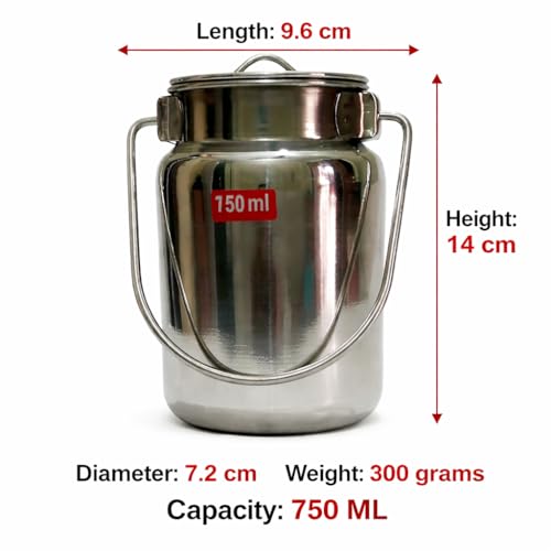 GS KITCHENWARE GS Stainless Steel Akhand, Milk & Ghee Container for Kitchen/Air Tight Akhand Pot Container Storage/Heavy Gauge Steel Barni, Milk Pot & Ghee Container, 750 ML. - Image 2