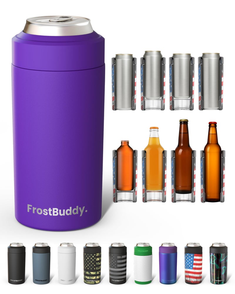 Frost Buddy Universal Buddy Can Cooler - Fits All - For Regular 12 & 16 oz or Slim-Size Bottles - Insulated Double-Walled Stainless Steel (Purple) - Image 1
