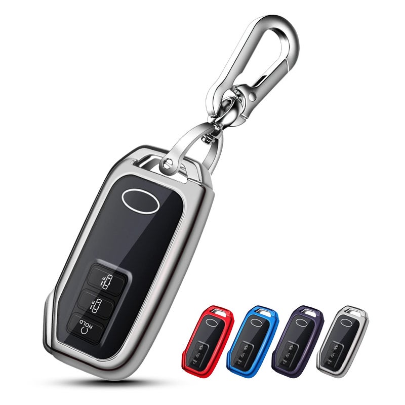 QBUC for KIA Key Fob Cover Case with Keychain for 2022 Kia EV6 2020 2021 Kia Sorento etc (3 OR 5 Buttons ON Front Surface ONLY)(Silver) - Image 1