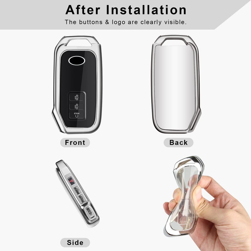 QBUC for KIA Key Fob Cover Case with Keychain for 2022 Kia EV6 2020 2021 Kia Sorento etc (3 OR 5 Buttons ON Front Surface ONLY)(Silver) - Image 2