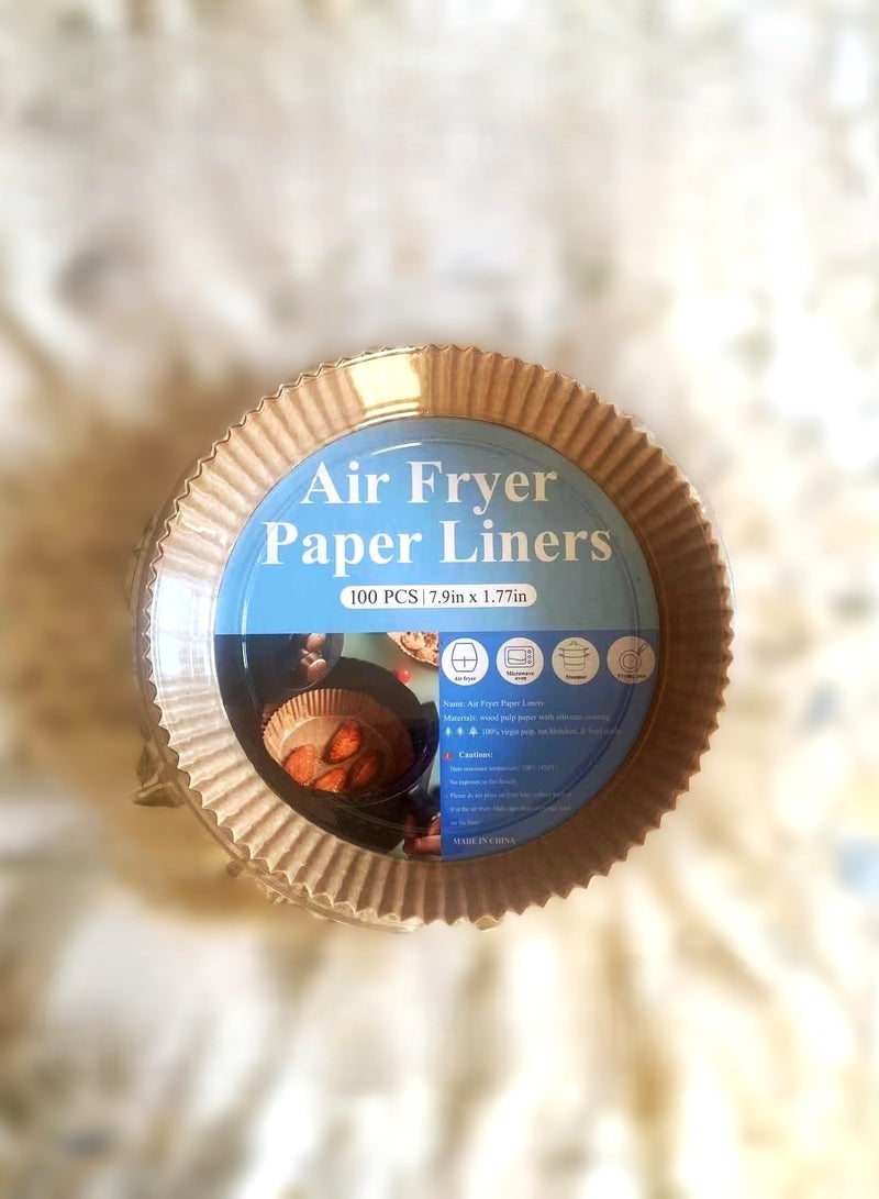 100 PCS Air Fryer Disposable Paper Liners, Non-Stick Parchment Paper for Air Fryer Liners Baking Paper, 7.9inch/20cm Brown (Round)  - Image 2