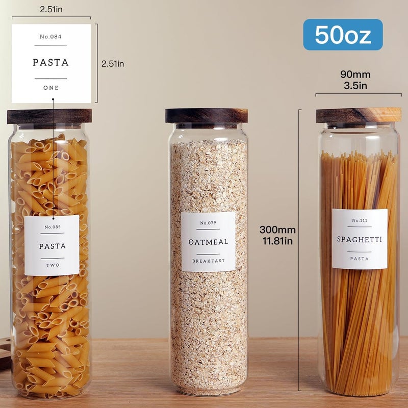 CZZGSM 3 Set Glass Pantry Storage Jars with Acacia Airtight Lid - 50oz Thicken Glass Kitchen Canisters with 132 Pantry Labels - Tall Food Storage Containers with Wood Lid for Pasta,Spaghetti,Cereal - Image 4