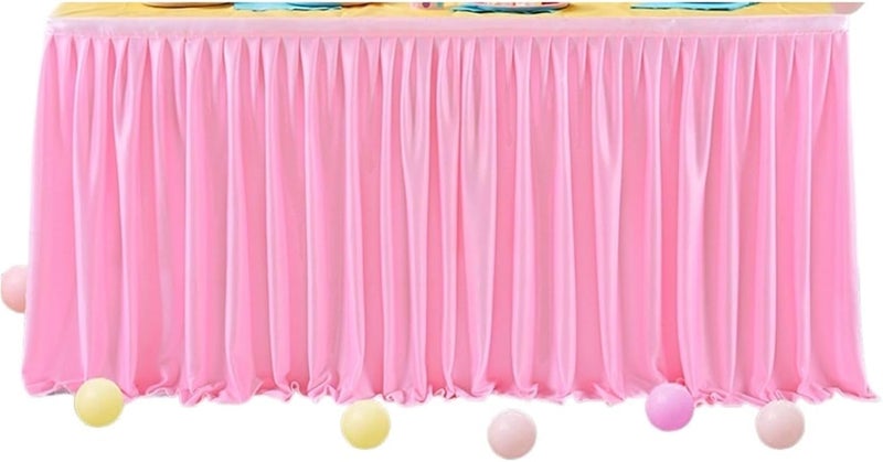 Table Skirt Polyester Table Skirt,Fitted With Pleated Ruffle Table Skirt For Party Wedding Birthday(Pink,14ft(H78 L427cm)) - Image 1
