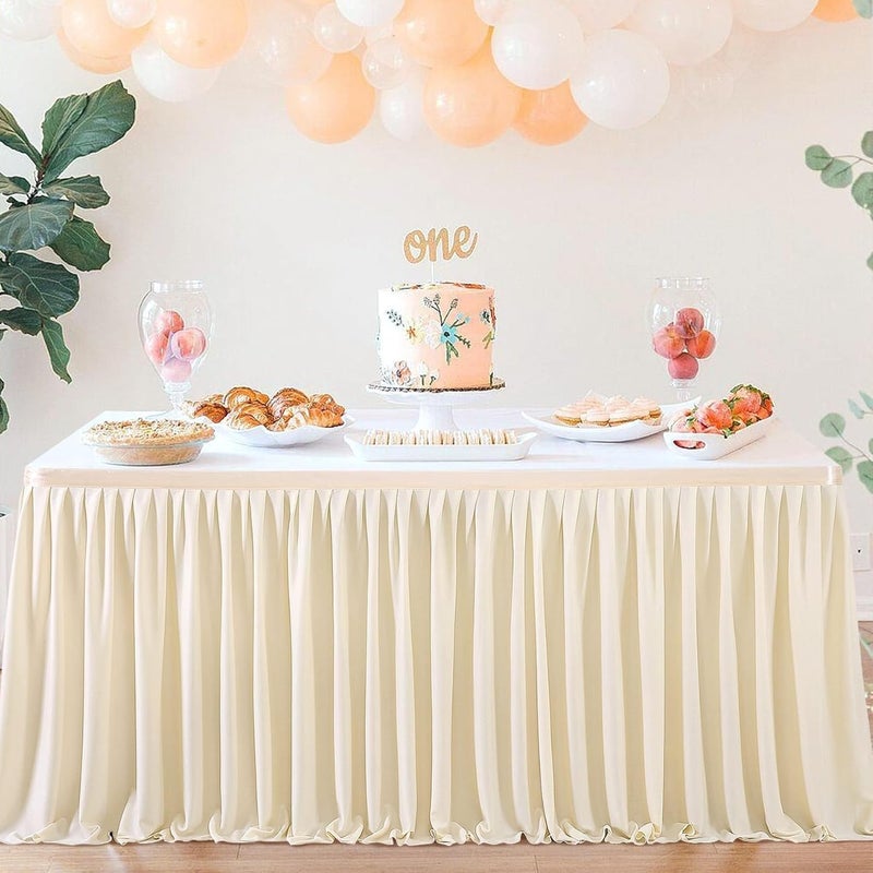 Table Skirt Polyester Table Skirt,Fitted With Pleated Ruffle Table Skirt For Party Wedding Birthday(Pink,14ft(H78 L427cm)) - Image 3