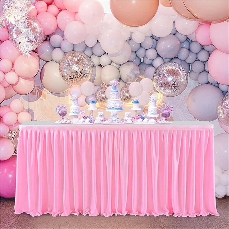 Table Skirt Polyester Table Skirt,Fitted With Pleated Ruffle Table Skirt For Party Wedding Birthday(Pink,14ft(H78 L427cm)) - Image 4