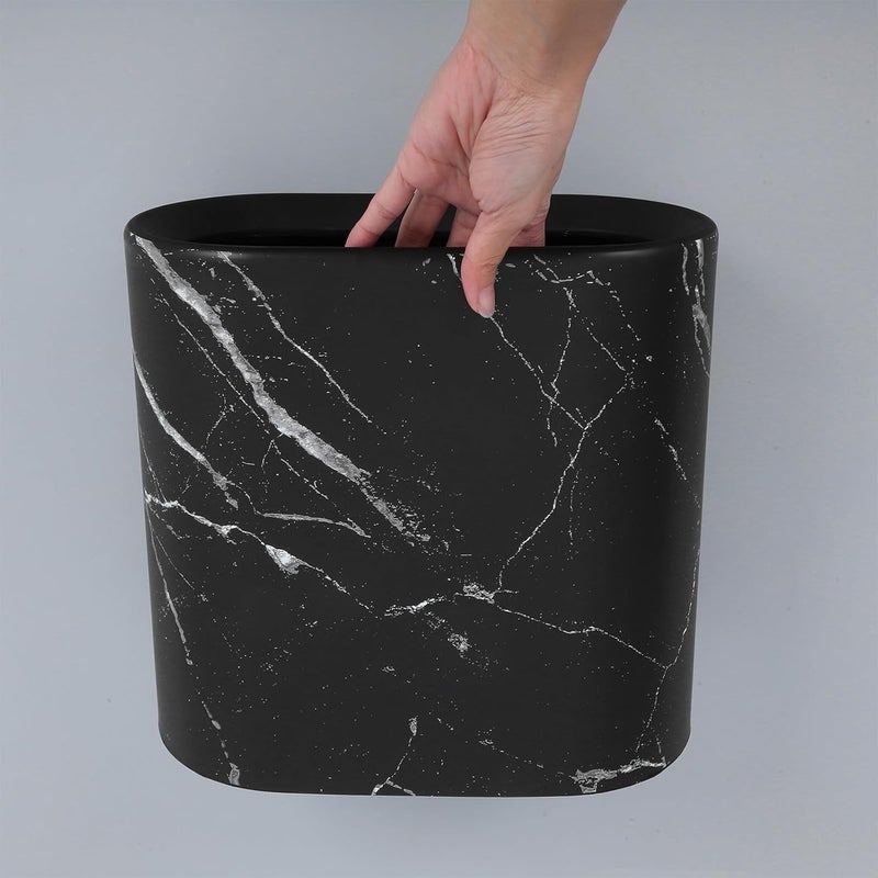 Narrow Marble Wastebasket Trash Can with Lid, Black Garbage Bin for Bathroom, Kitchen, Bedroom, Home Office Indoor Use - Image 4