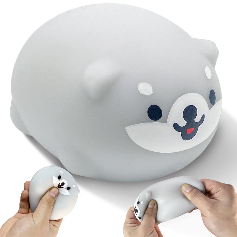 AiSiXin Dog Squishy Toy Grey Sensory Stress Balls for Adults Animals Squishy Ball Stretchy Squeeze Ball Party Favors for Kids Fun Shiba Inu Dough Ball for Easter Basket Stuffers Birthday Gifts - Image 3