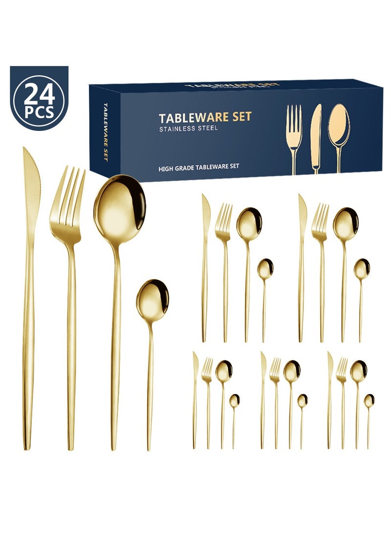 KUYING Stainless Steel Tableware Set Of 24 Pieces Western Knife Fork Spoon Set 