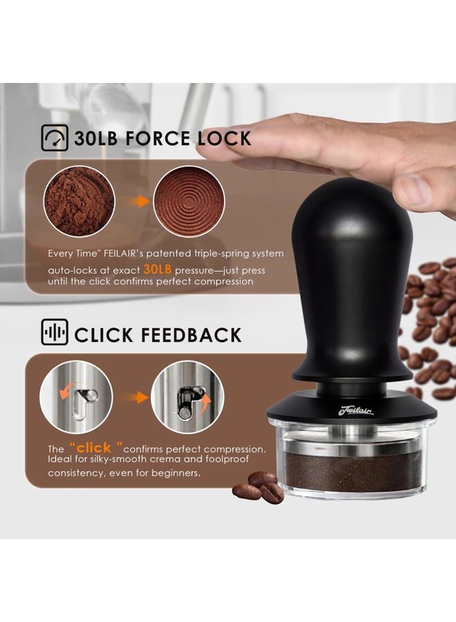 FEILAIR 51mm Professional Espresso Tamper – 30LB Calibrated Pressure, Triple Spring & Click Feedback | Compatible with Breville, DeLonghi & More | Textured Stainless Steel Base，BLACK - Image 4