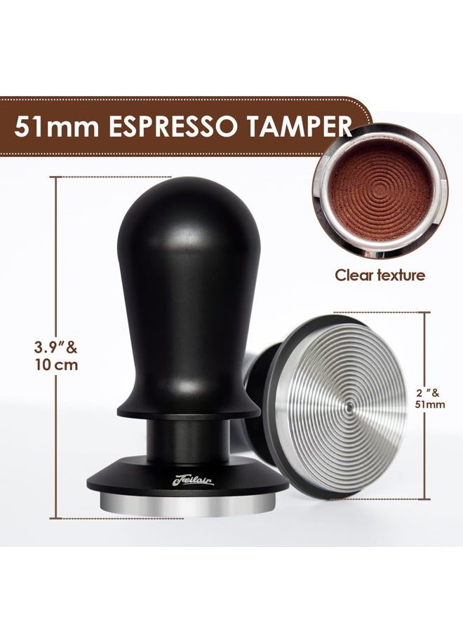 FEILAIR 51mm Professional Espresso Tamper – 30LB Calibrated Pressure, Triple Spring & Click Feedback | Compatible with Breville, DeLonghi & More | Textured Stainless Steel Base，BLACK - Image 2