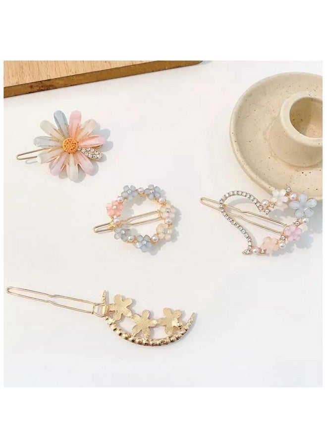 DN Creation Set of 4 Stylish Pearl Korean Rhinestone Metal Hair Clips Hair Pins for Women and Girls - Image 5