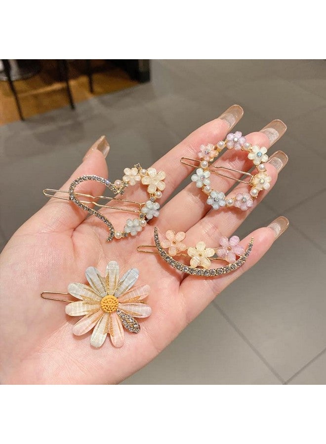 DN Creation Set of 4 Stylish Pearl Korean Rhinestone Metal Hair Clips Hair Pins for Women and Girls - Image 1