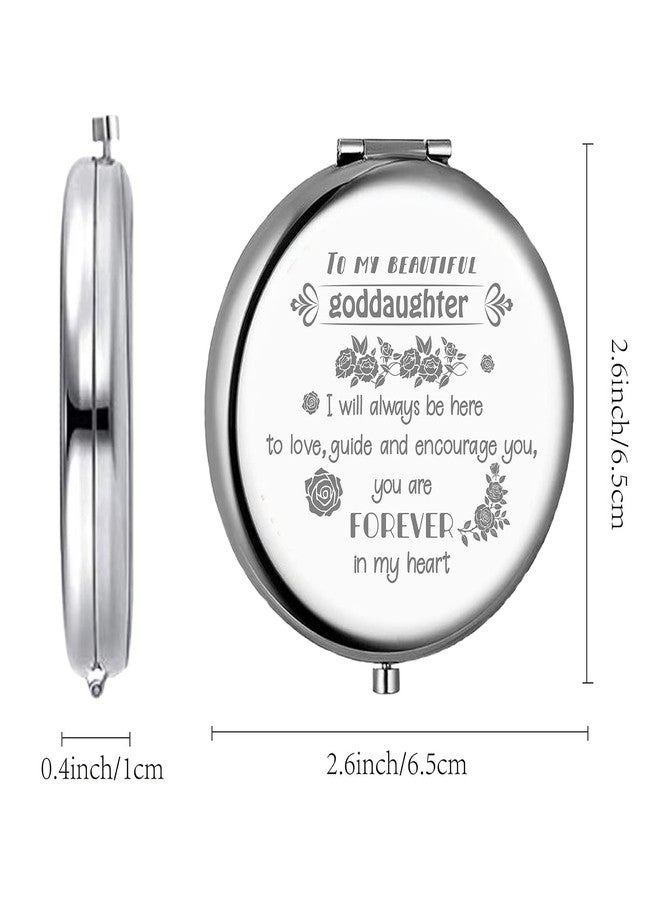 CREATCABIN Goddaughter Compact Mirror from Godmother Stainless Steel Love Encourage Personalized Mini Makeup Pocket Travel Engraved Mirrors Silver for Graduation Birthday Wedding New Year Gifts - Image 2