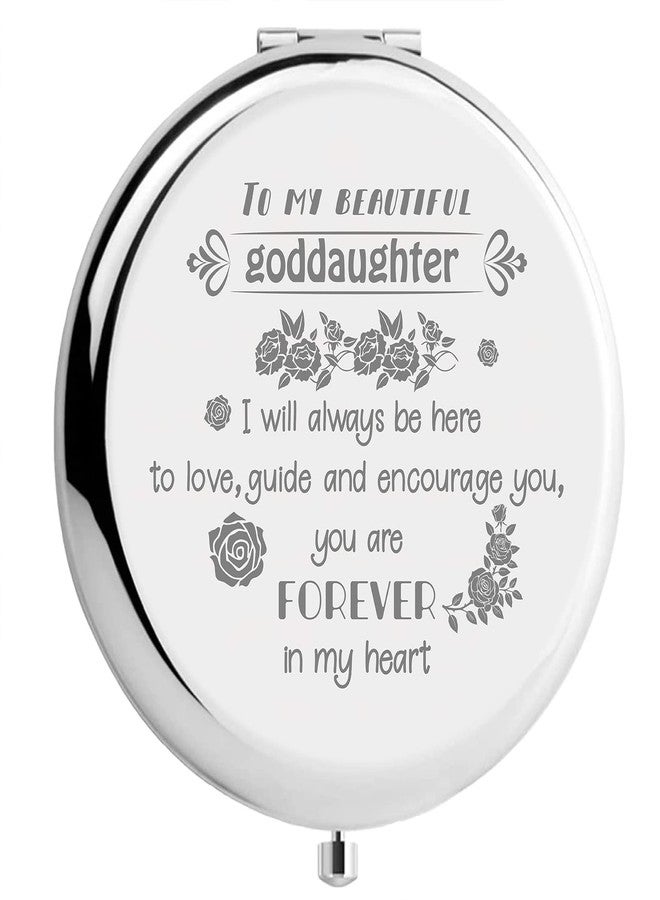CREATCABIN Goddaughter Compact Mirror from Godmother Stainless Steel Love Encourage Personalized Mini Makeup Pocket Travel Engraved Mirrors Silver for Graduation Birthday Wedding New Year Gifts - Image 1