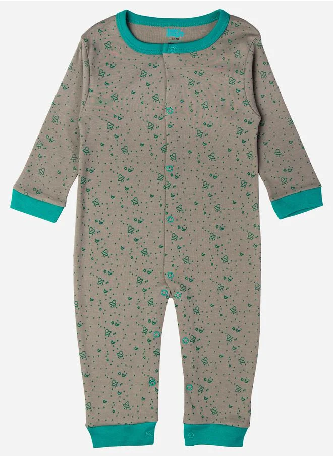 Babies Basic Printed Cotton Long Sleeves Sleepsuit
