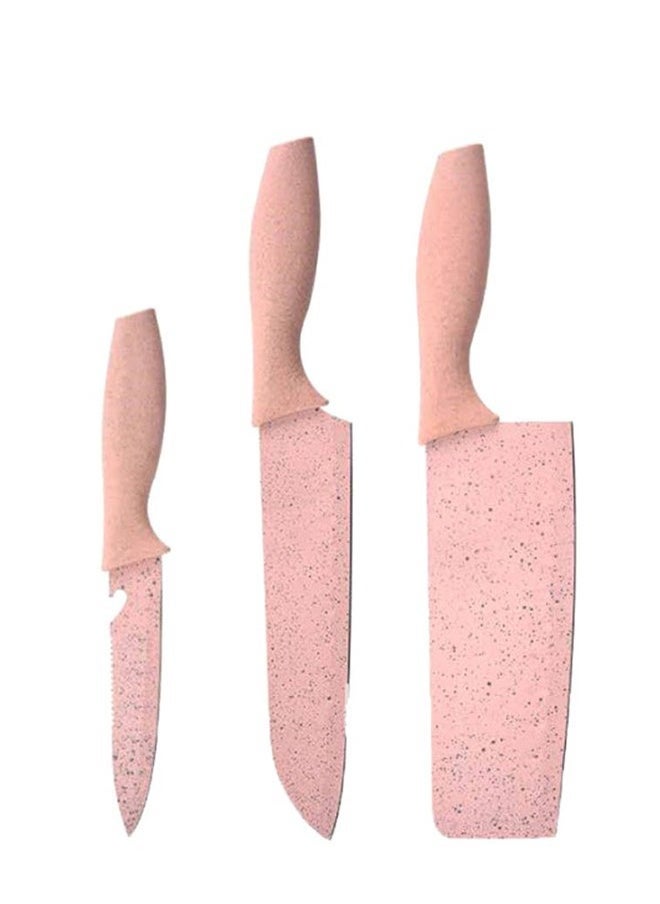 Generic - 7-Piece Knife And Cutting Board Set, With Knife Storage Rack Pink - Image 1