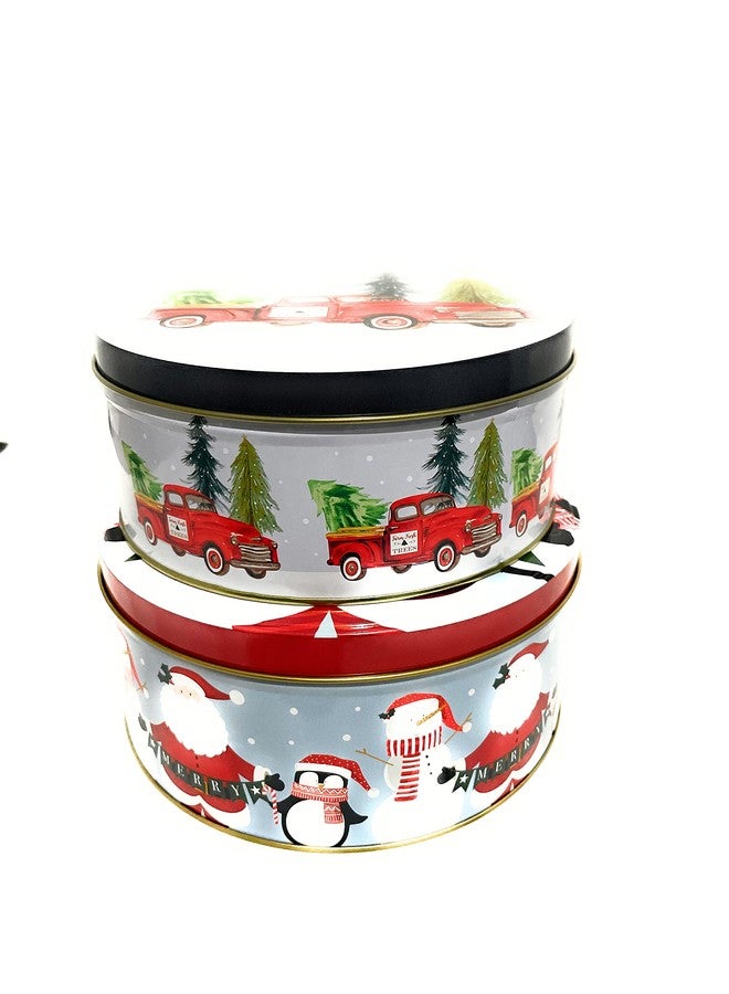 Greenbrier Festive Holiday-Themed 4 Pack Cookie Tins: Large 6"x4"x3", Small 5"x3"x2" - Image 4