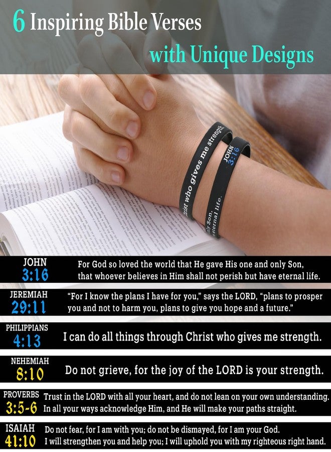kilofly 6 pcs Christian Scripture Quote Bible Verse Silicone Bracelet Wristbands - Faith - Image 2