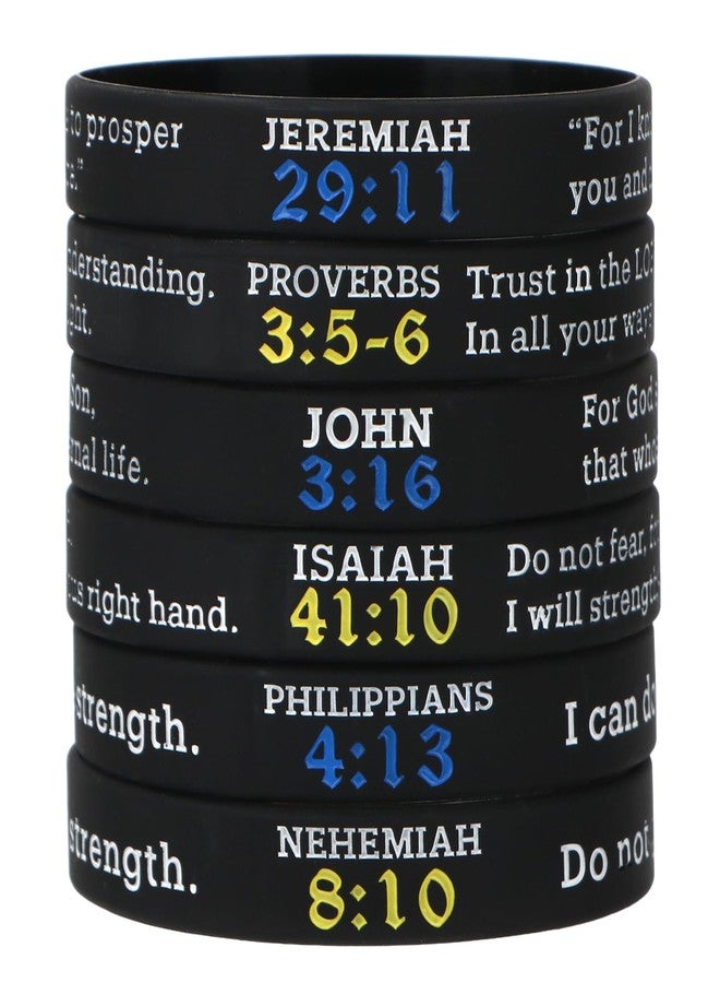 kilofly 6 pcs Christian Scripture Quote Bible Verse Silicone Bracelet Wristbands - Faith - Image 1