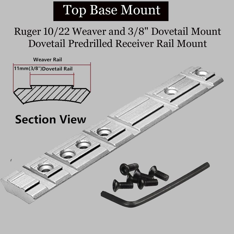 Gotical Ruger 10/22 Weaver and 3/8" Dovetail Mount Dovetail Predrilled Receiver Ruger Rail Mount Adapter - Image 4