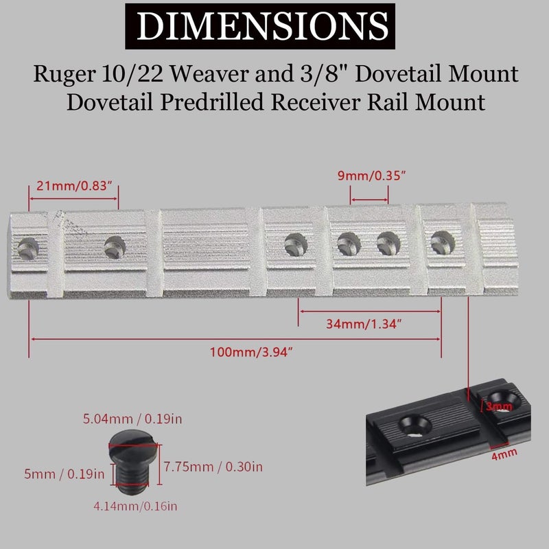 Gotical Ruger 10/22 Weaver and 3/8" Dovetail Mount Dovetail Predrilled Receiver Ruger Rail Mount Adapter - Image 2