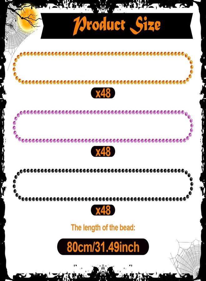 Sureio 144 Pcs Halloween Mardi Gras Beads Necklaces Bulk 31.5'' Halloween Black Orange Purple Plastic Round Party Mardi Gras Parade Bead Necklaces for Carnival Wedding Birthday Party Favors Decor - Image 3