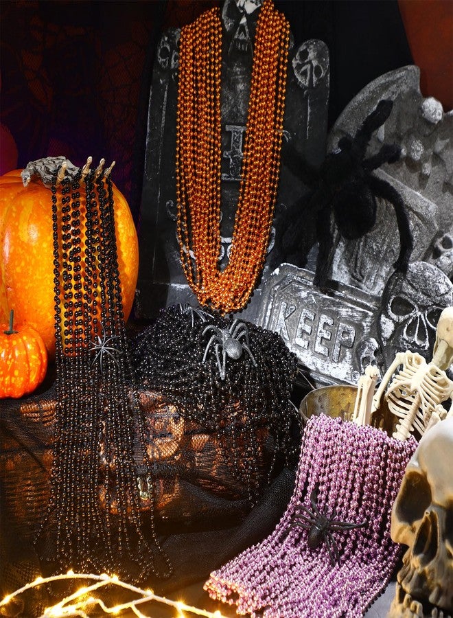 Sureio 144 Pcs Halloween Mardi Gras Beads Necklaces Bulk 31.5'' Halloween Black Orange Purple Plastic Round Party Mardi Gras Parade Bead Necklaces for Carnival Wedding Birthday Party Favors Decor - Image 4