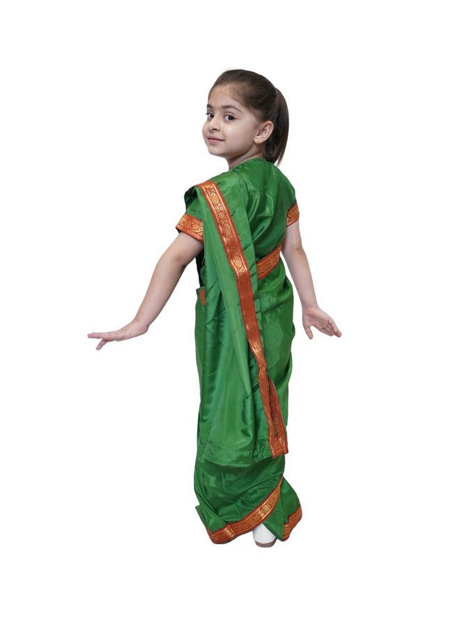 Kaku Fancy Dresses Kaku Fancy Dresses Indian Ethnic Wear Pre-Stiched Saree With Blouse -Green, 5-6 Years, For Girls - Image 4