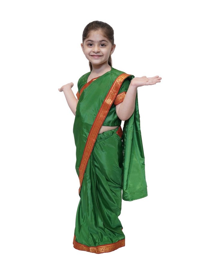 Kaku Fancy Dresses Kaku Fancy Dresses Indian Ethnic Wear Pre-Stiched Saree With Blouse -Green, 5-6 Years, For Girls - Image 2