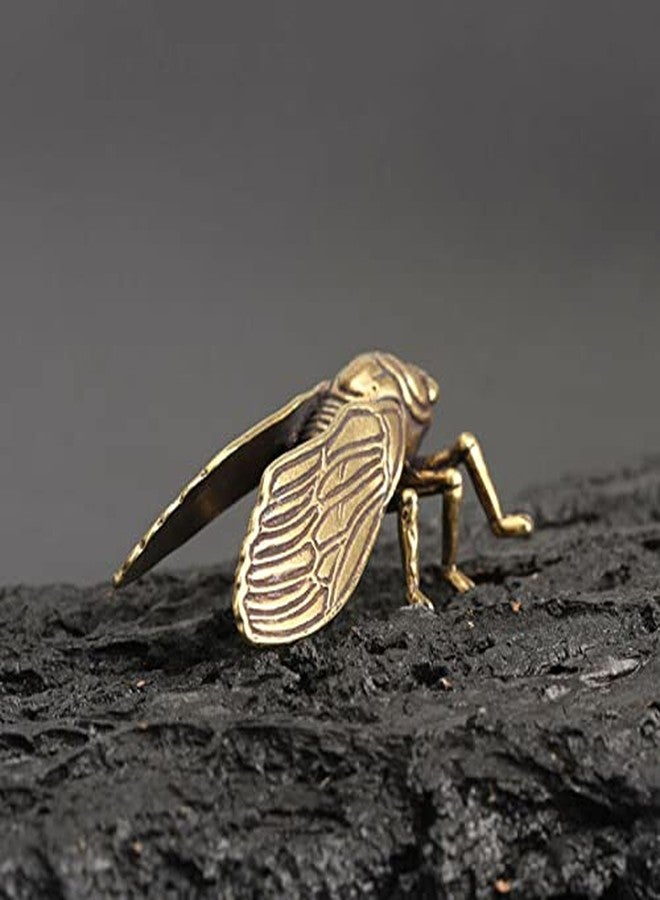 Acxico 2Pcs Chinese Collection Old Asian Antique Collectible Brass Cicada Exquisite Statue - Image 4