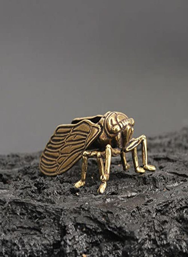 Acxico 2Pcs Chinese Collection Old Asian Antique Collectible Brass Cicada Exquisite Statue - Image 2