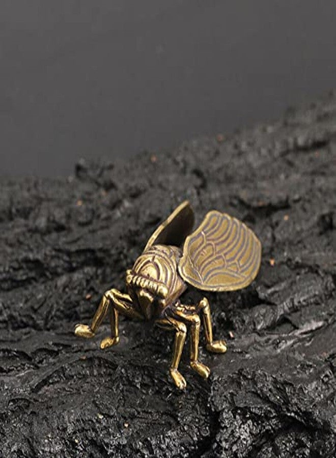 Acxico 2Pcs Chinese Collection Old Asian Antique Collectible Brass Cicada Exquisite Statue - Image 3
