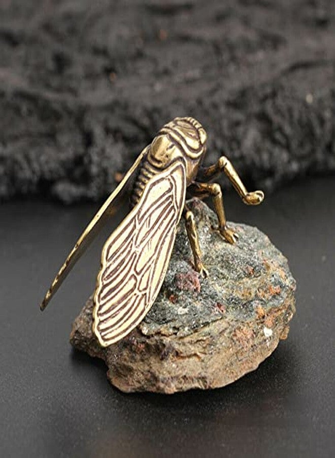 Acxico 2Pcs Chinese Collection Old Asian Antique Collectible Brass Cicada Exquisite Statue - Image 5