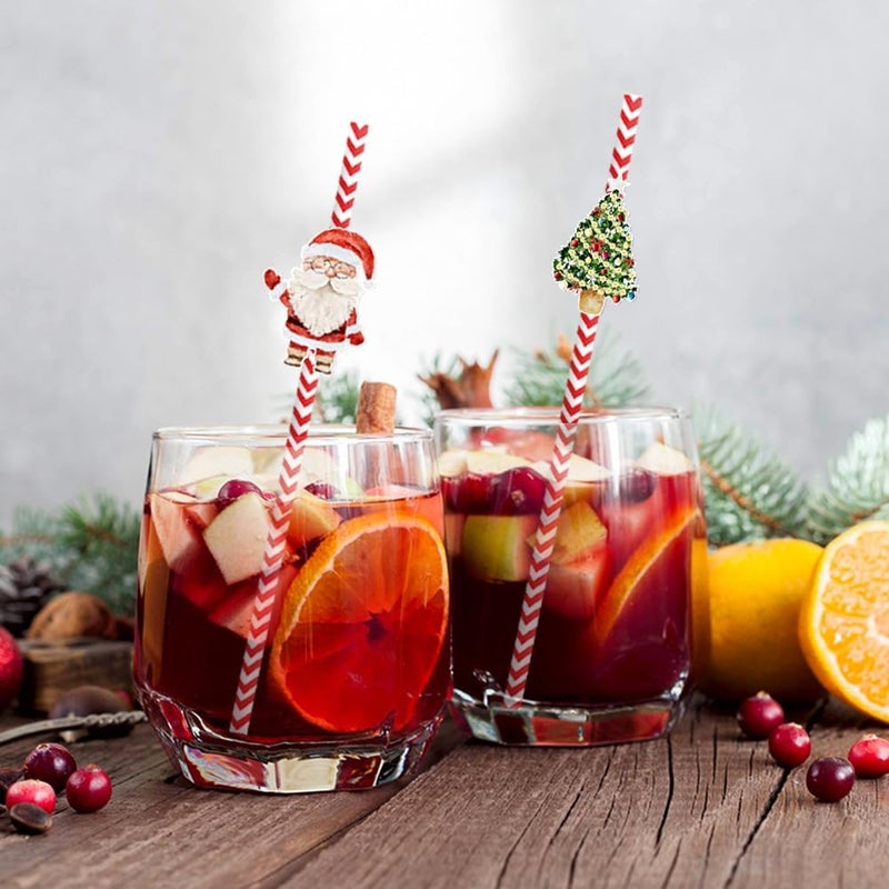 Konsait 24 Pack Christmas Paper Straws Red and White Christmas Decorative Straws Disposable Santa Snowman Stocking Christmas Drinking Straws Holiday Paper Straws Party Supplies - Image 5