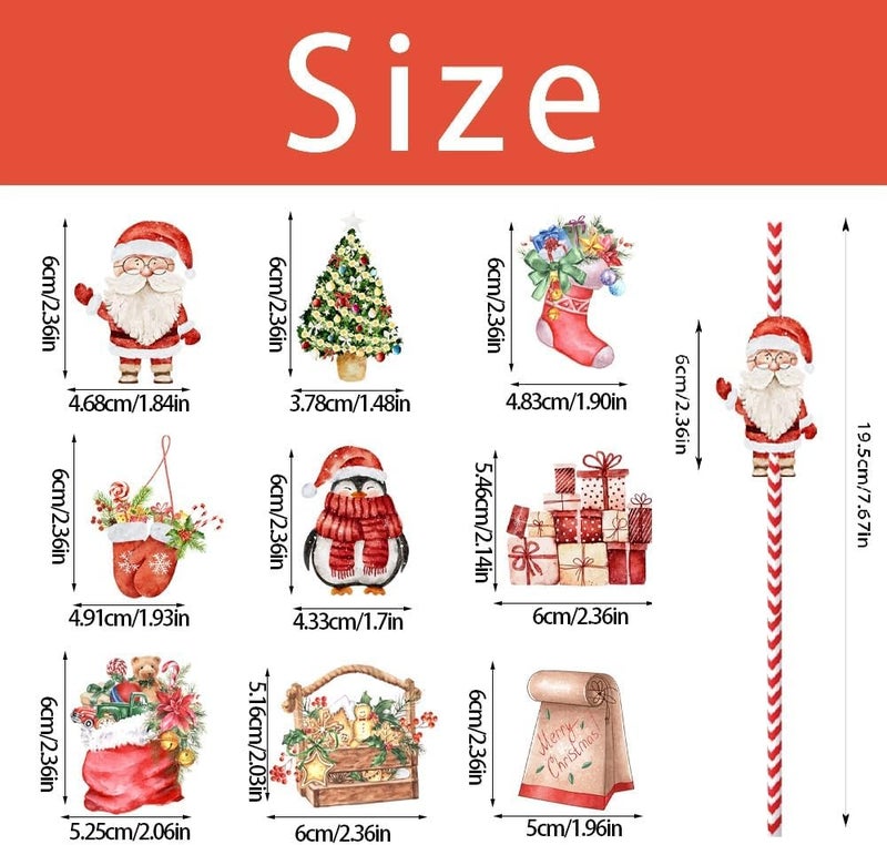Konsait 24 Pack Christmas Paper Straws Red and White Christmas Decorative Straws Disposable Santa Snowman Stocking Christmas Drinking Straws Holiday Paper Straws Party Supplies - Image 3