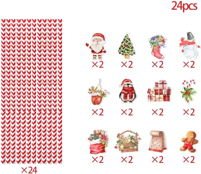 Konsait 24 Pack Christmas Paper Straws Red and White Christmas Decorative Straws Disposable Santa Snowman Stocking Christmas Drinking Straws Holiday Paper Straws Party Supplies - Image 4