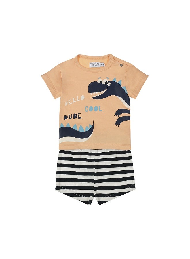Dirkje Boys Pyjamas Orange Dark Blue Dino - Image 1