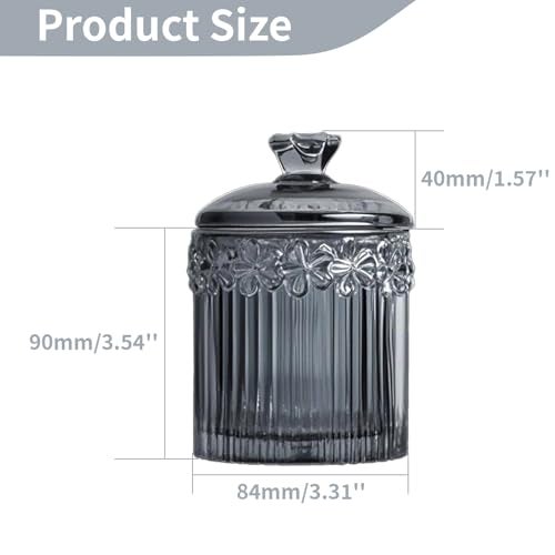 MC MEICHUANG 2 Pack Glass Qtip Holder Canisters with Lids Crystal Clear Apothecary Jars for Cotton Balls Swabs Floss Candy Makeup Pads Bathroom Vanity Organizers Beauty StorageGrey - Image 3