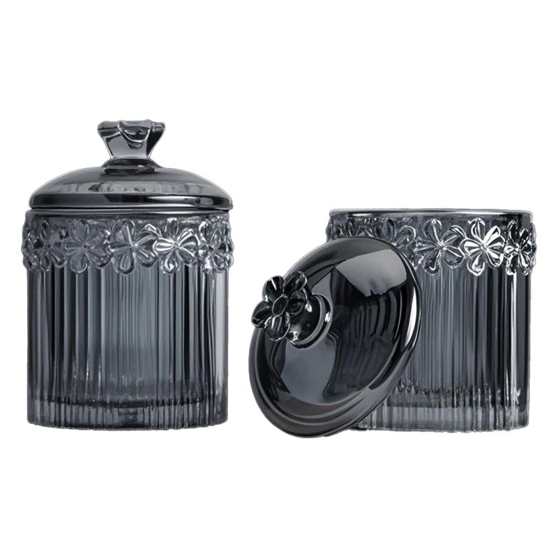 MC MEICHUANG 2 Pack Glass Qtip Holder Canisters with Lids Crystal Clear Apothecary Jars for Cotton Balls Swabs Floss Candy Makeup Pads Bathroom Vanity Organizers Beauty StorageGrey - Image 2