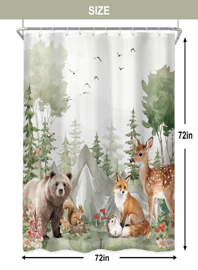 Newsely Kids Woodland Animals Shower Curtain 72Wx72H Inch Cute Wildlife Rustic Country Safari Bear Deer Shower Curtain Bathroom Set Nursery Children Waterproof Bath Decoration Accessories Home Decor - Image 5