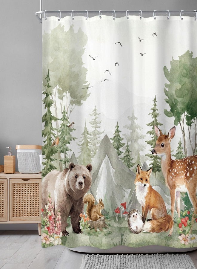 Newsely Kids Woodland Animals Shower Curtain 72Wx72H Inch Cute Wildlife Rustic Country Safari Bear Deer Shower Curtain Bathroom Set Nursery Children Waterproof Bath Decoration Accessories Home Decor - Image 2