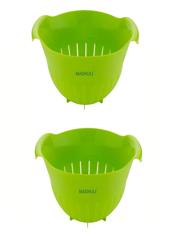 Madhuli Premium Plastic 11 Inch Multi Color Rice Bowl Rice Pulses Fruits Vegetable Noodles Pasta Washing Bowl & Strainer & Perfect for Storing,Straining,Colandera Pack of 2 Green - Image 1