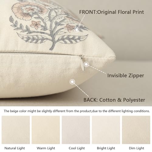 YCOLL Vintage Floral Print Pillow Covers 20x20 Set of 2 Patterned Accent Decorative Cushion Covers Modern Farmhouse Throw Pillow Covers for Sofa Couch Chair Bed Living Room Home Decor Blush Pink - Image 3