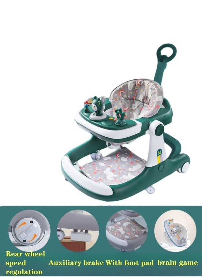 Baby Walker - عربة أطفال متعددة الوظائف اثنين في واحد، مشاية أطفال مضادة للساق - أخضر وأبيض - Image 1