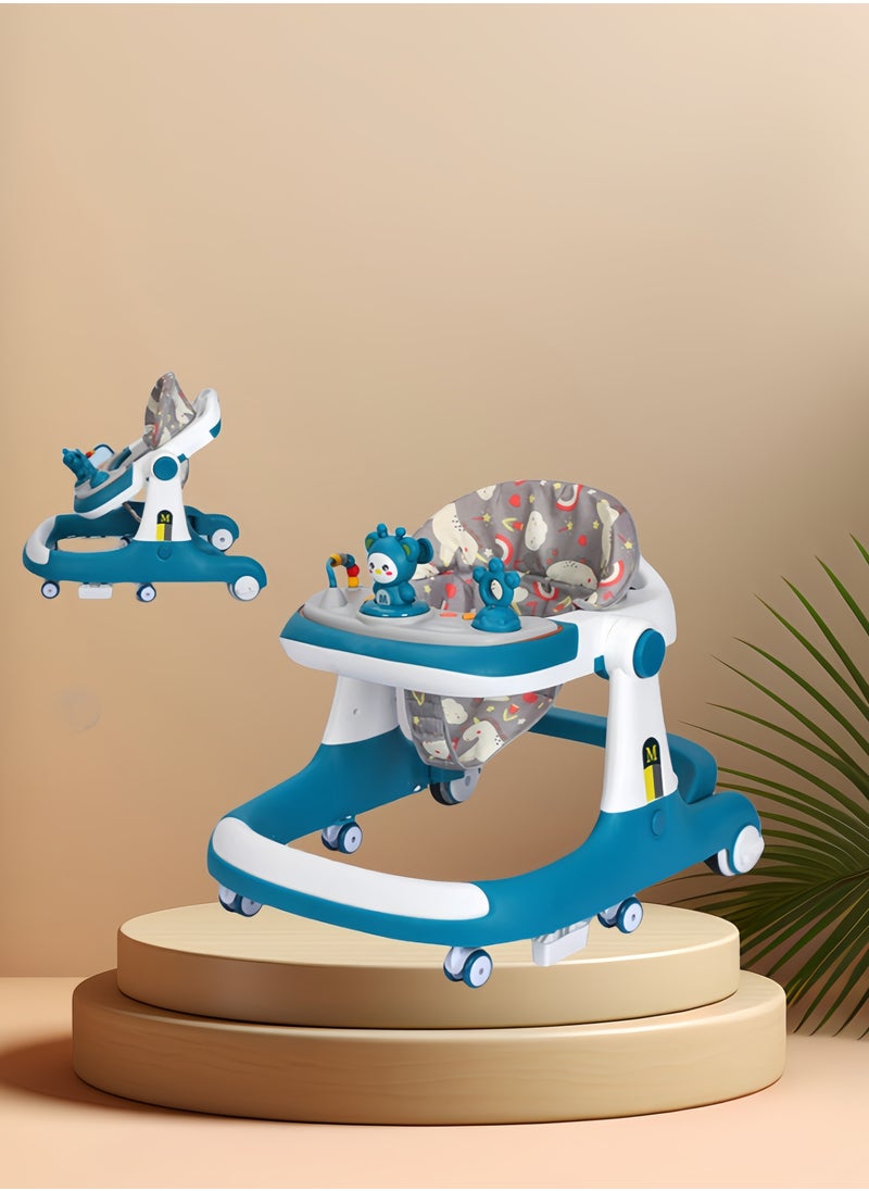 Baby Walker - عربة أطفال متعددة الوظائف اثنين في واحد، مشاية أطفال مضادة للساق - أخضر وأبيض - Image 1