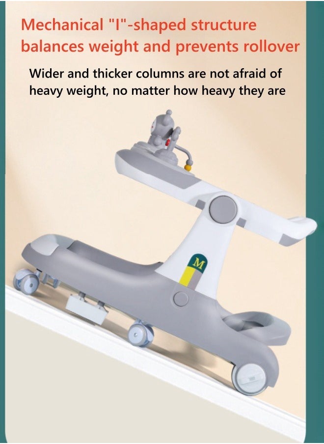 Baby Walker - عربة أطفال متعددة الوظائف اثنين في واحد، مشاية أطفال مضادة للساق - أخضر وأبيض - Image 1