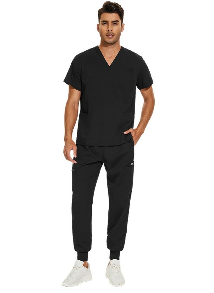 Loquat Medical Uniform Scrubs 2 Piece Set V-Neck Top and Jogger Pants Suit Black  - Image 2