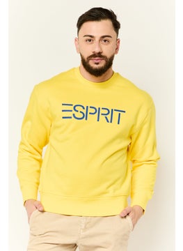 Men Crew Neck Brand Logo Long Sleeves Sweatshirt, Yellow