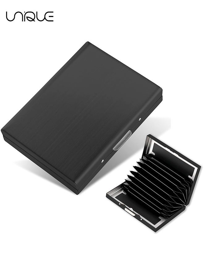 Unique RFID Credit Card Holder Slim Credit Card Wallet Metal Credit Card Protector Case with 10 Card Slots Portable Card Case Business Card organizer for Women or Men (Black) - Image 1